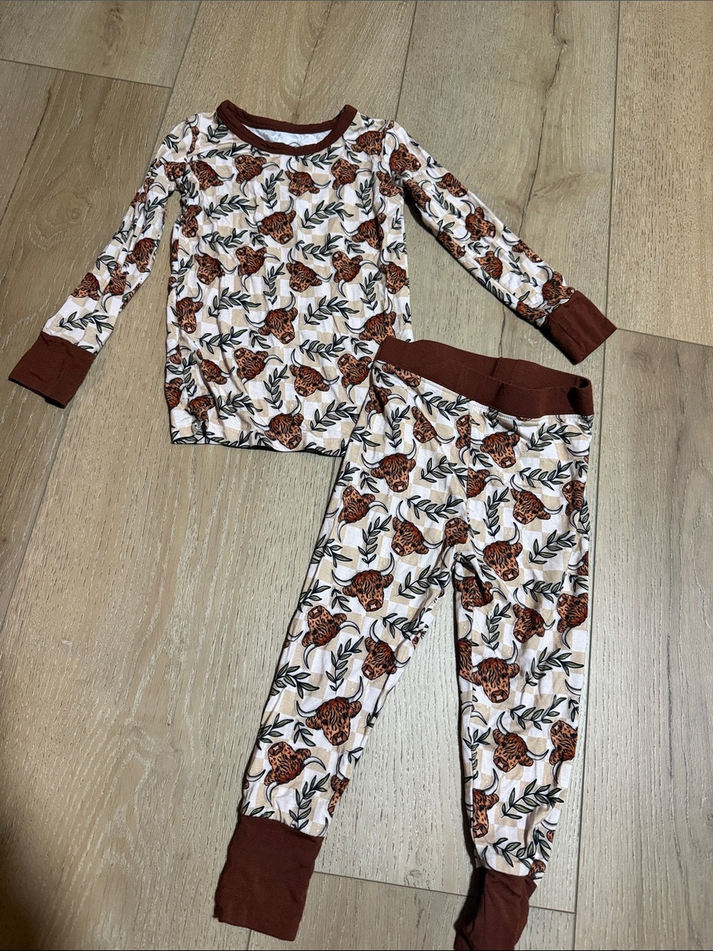 Bamboo PJ set|highland cow checked print|2T